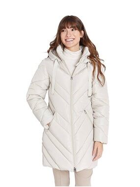 Women's Nine West Chevron Quilted Puffer Jacket. Cream/S